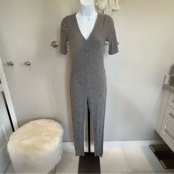 Gray V-Neck Jumpsuit - Picture 1 of 10